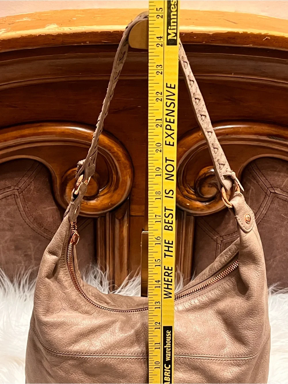 HOBO Taupe Braided-Handle soaf Leather Hobo Shoulder Bag